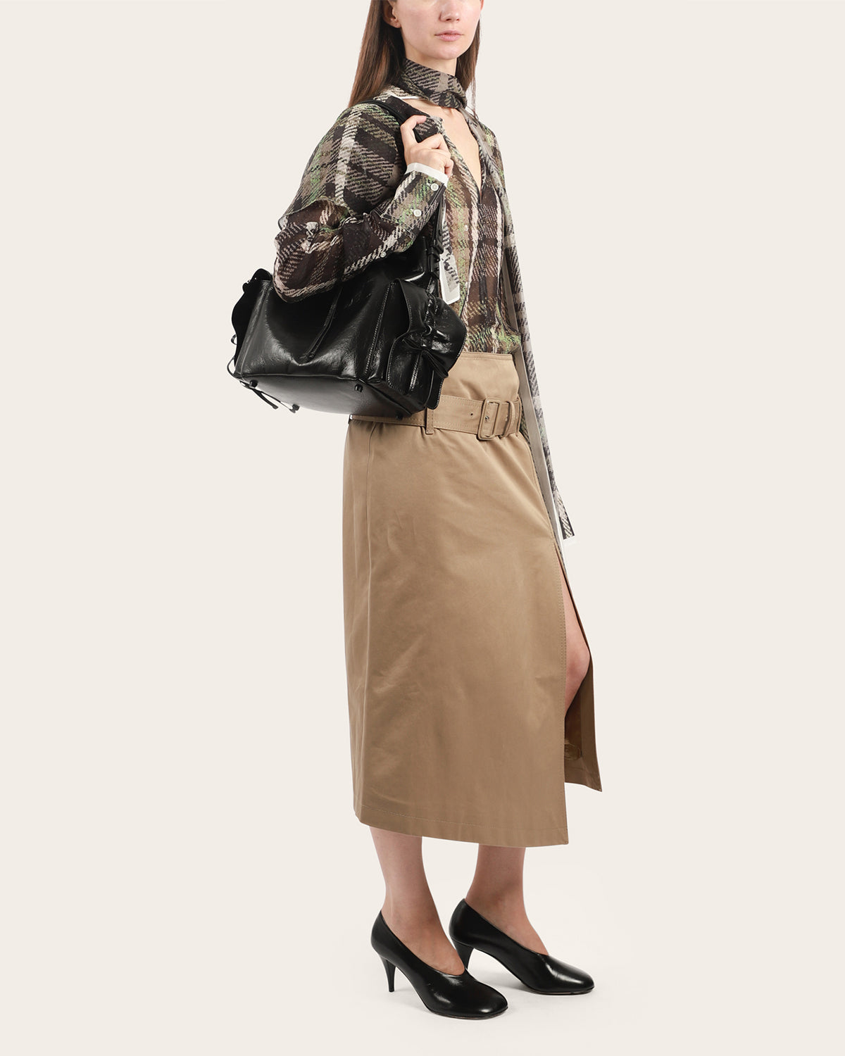 Belted Twill Skirt
