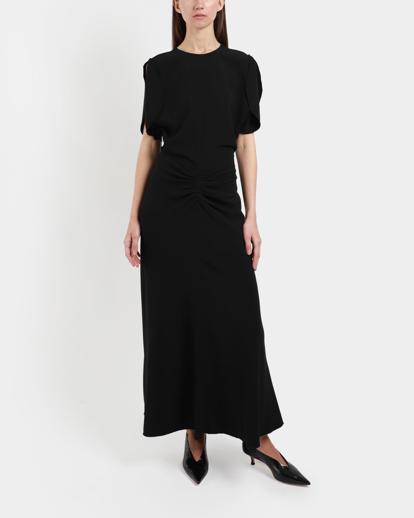 Gathered Waist Midi Dress - Bla
