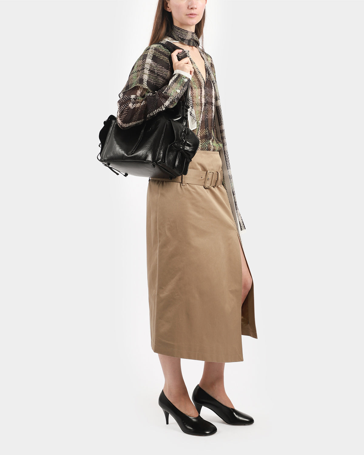 Belted Twill Skirt