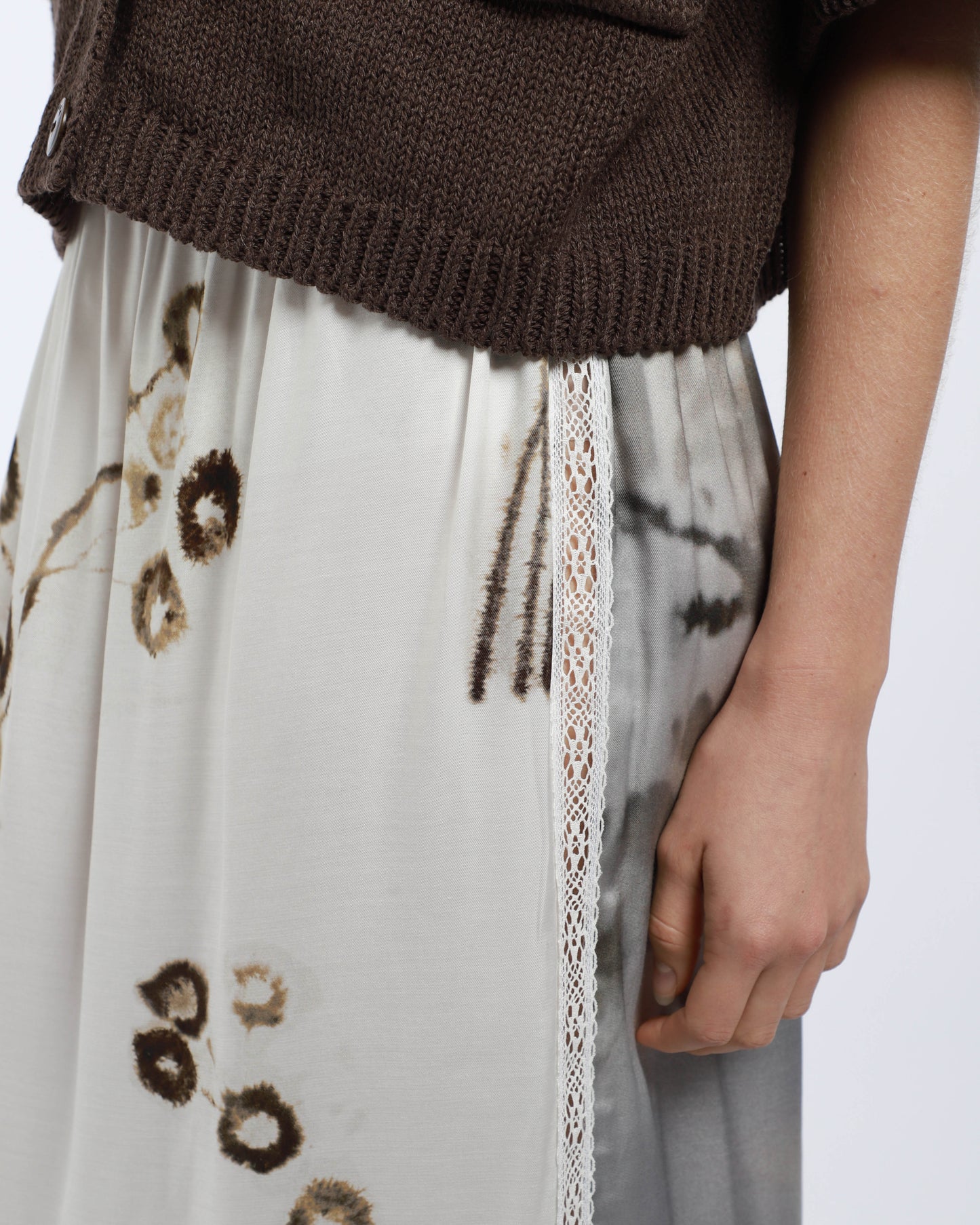 Printed Long Skirt With Lace