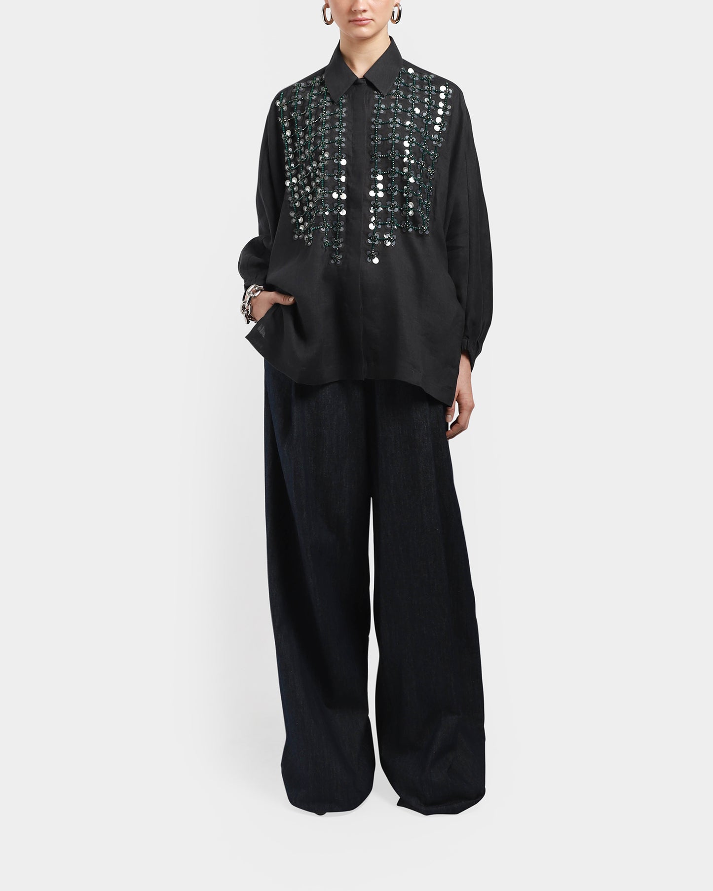 Crystal Grid Batwing Shirt