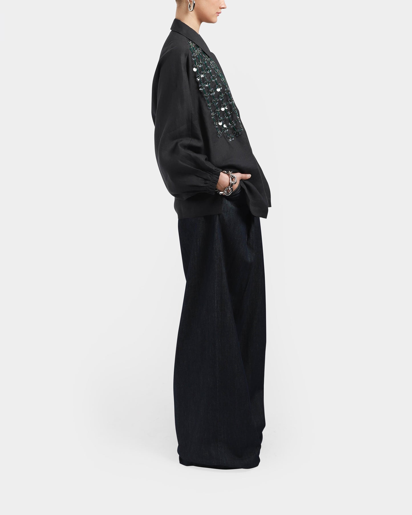 Crystal Grid Batwing Shirt