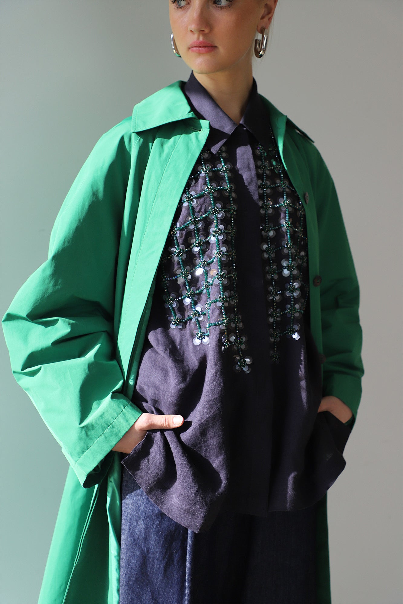 Crystal Grid Batwing Shirt