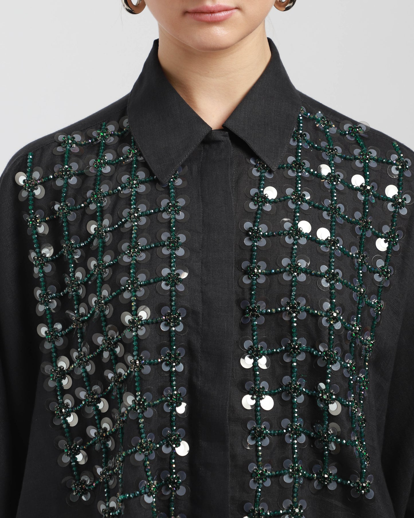 Crystal Grid Batwing Shirt