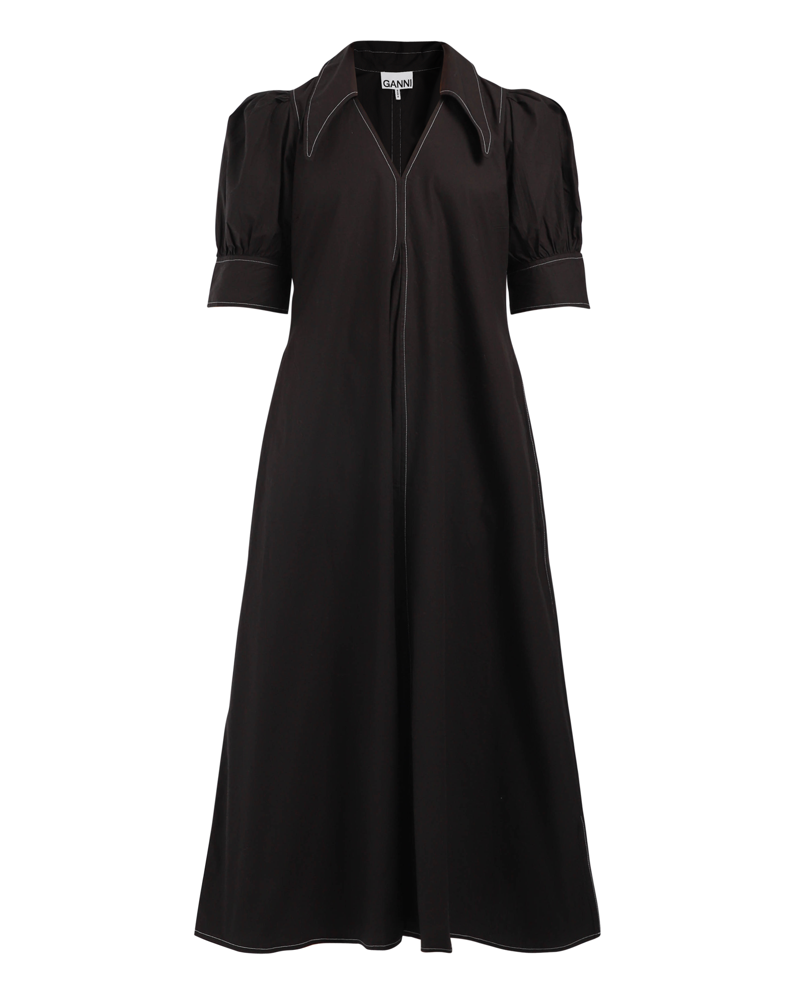 Ganni Cotton Poplin V-Neck Maxi Dress Black Online