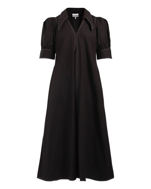 Cotton Poplin V-Neck Maxi Dress
