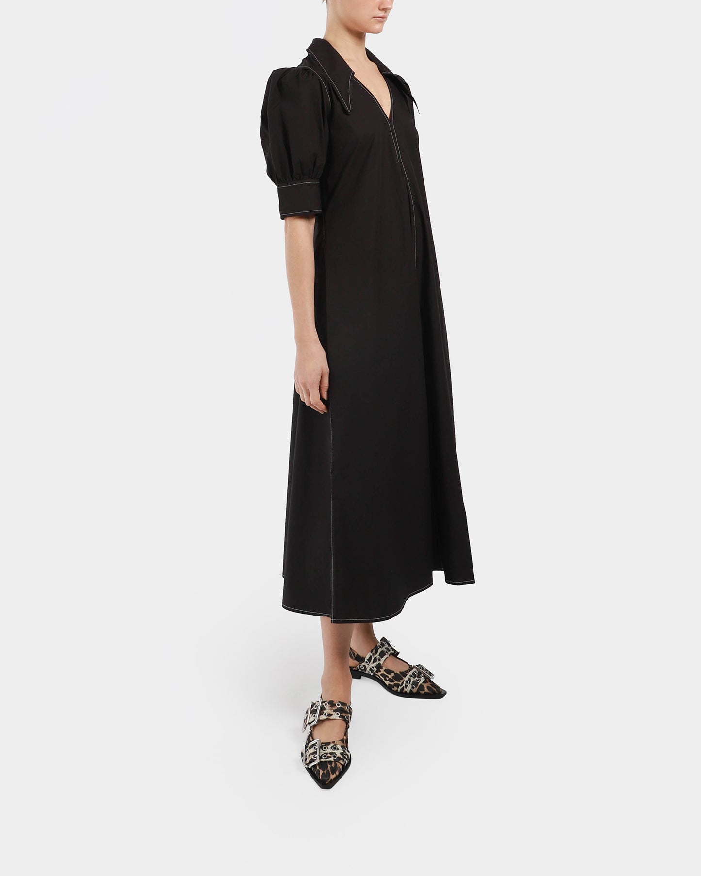 Cotton Poplin V-Neck Maxi Dress