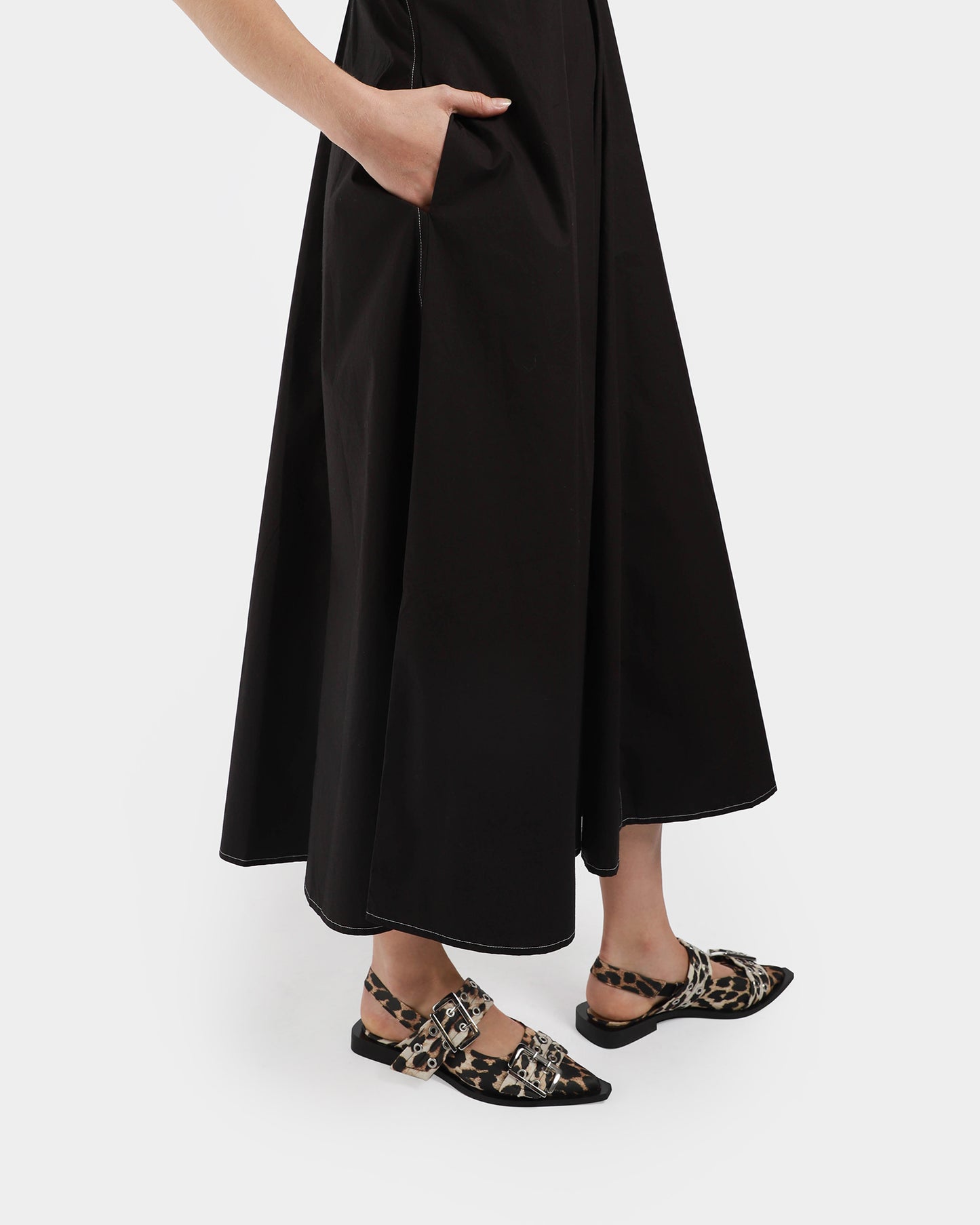 Cotton Poplin V-Neck Maxi Dress