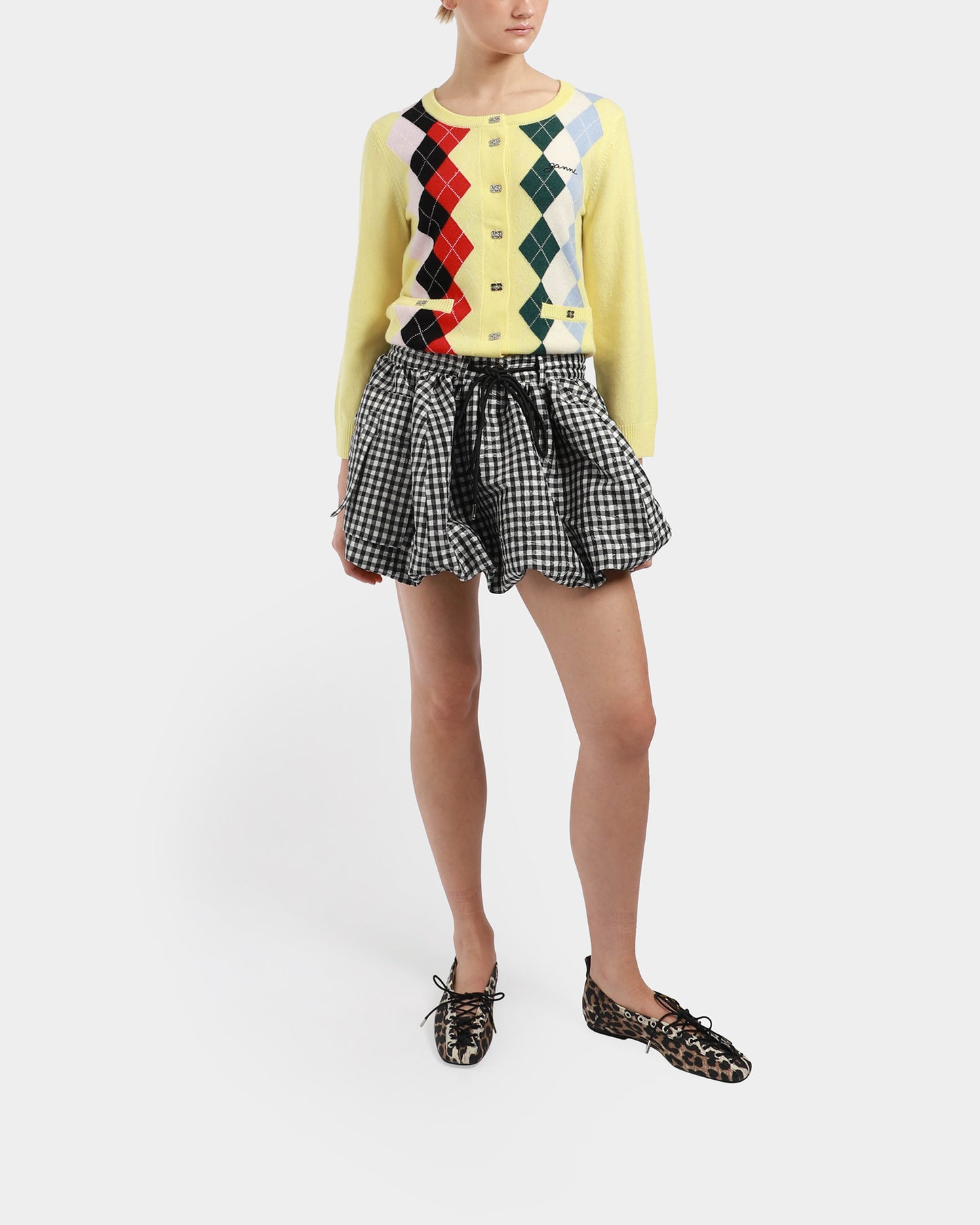 Crinkled Taffeta Check Bubble Skirt