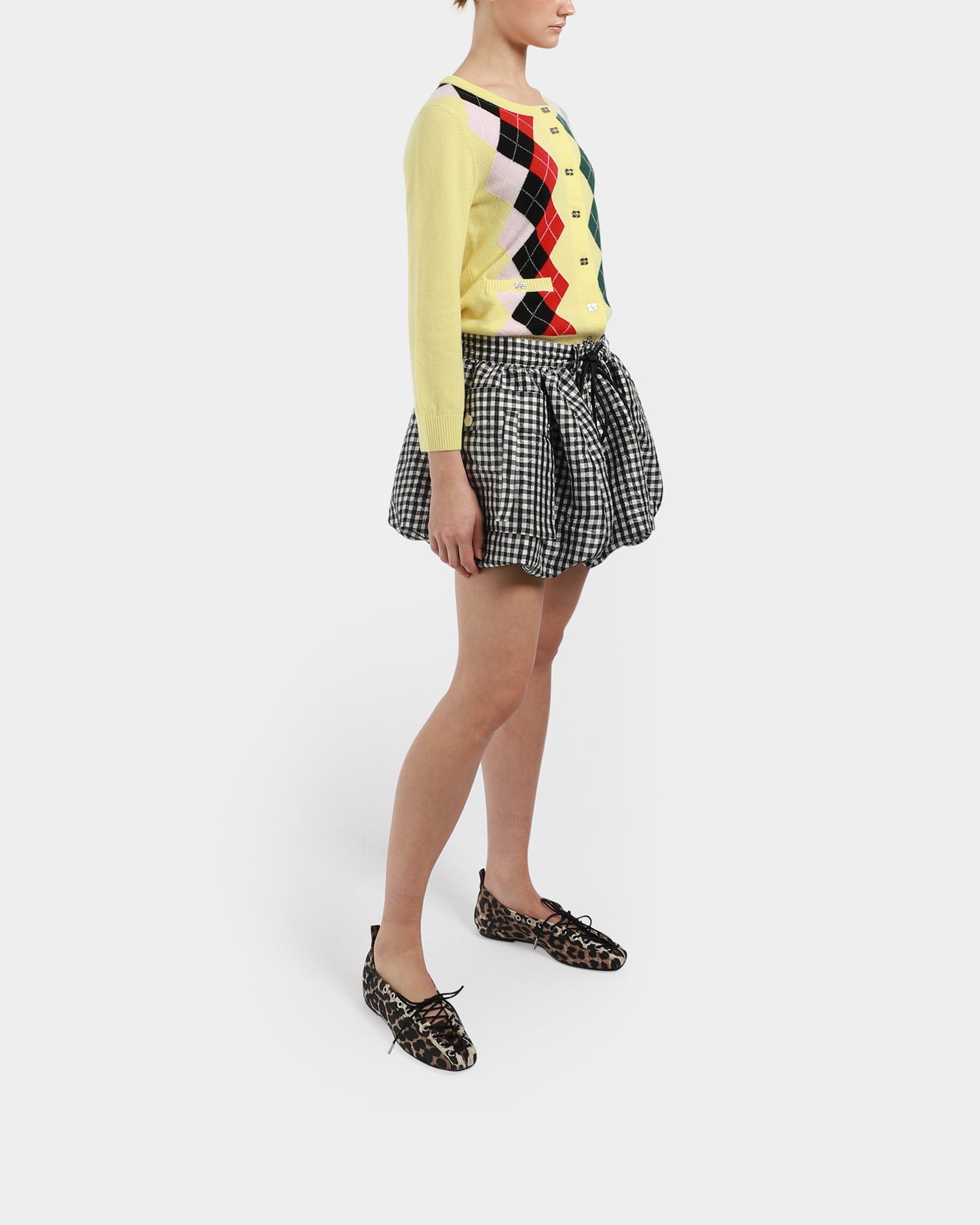 Crinkled Taffeta Check Bubble Skirt