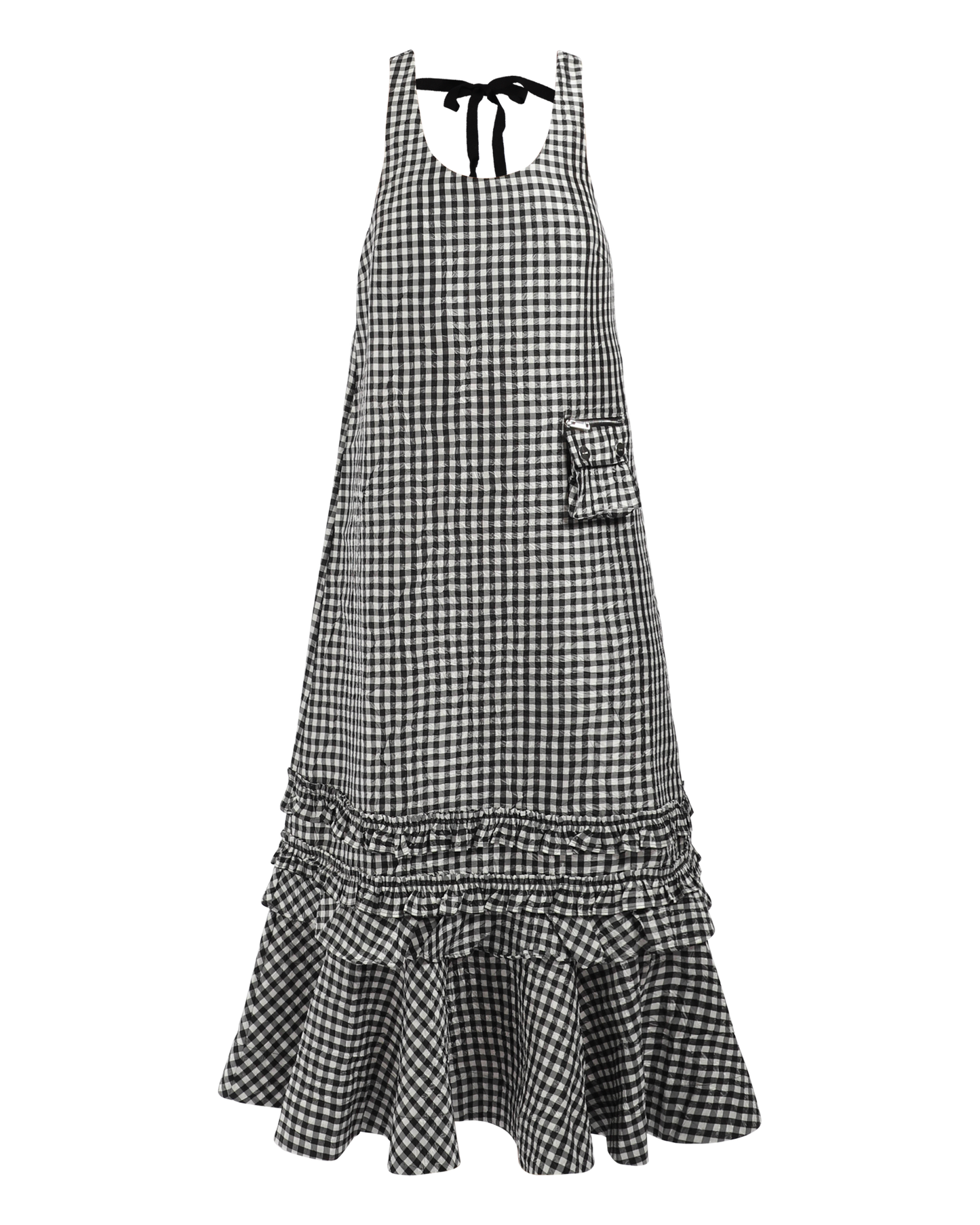 Crinkled Taffeta Check Long Dress