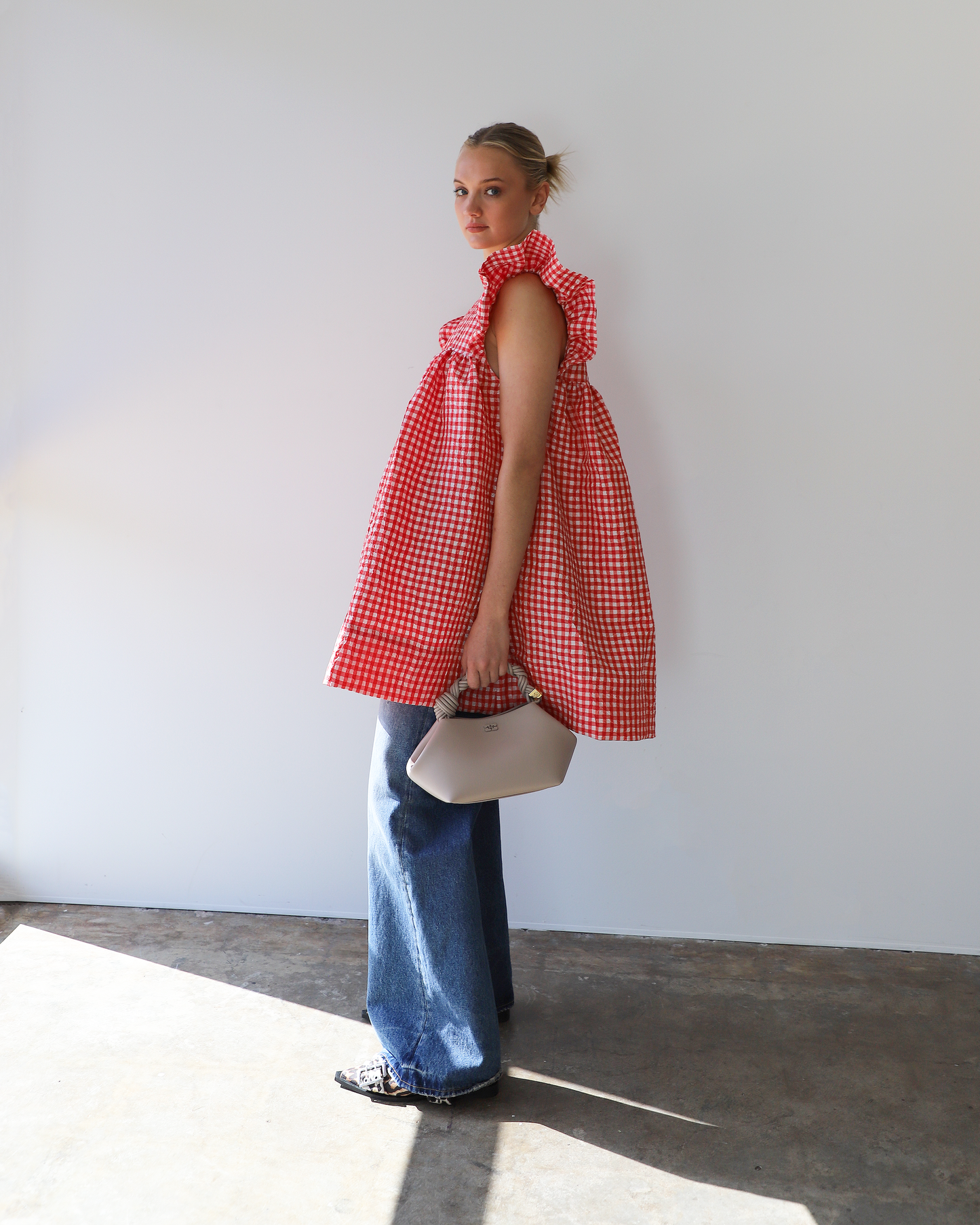 Crinkled Taffeta Check Mini Dress