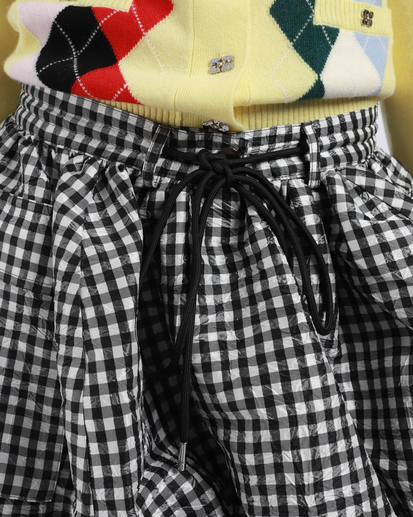 Crinkled Taffeta Check Bubble Skirt
