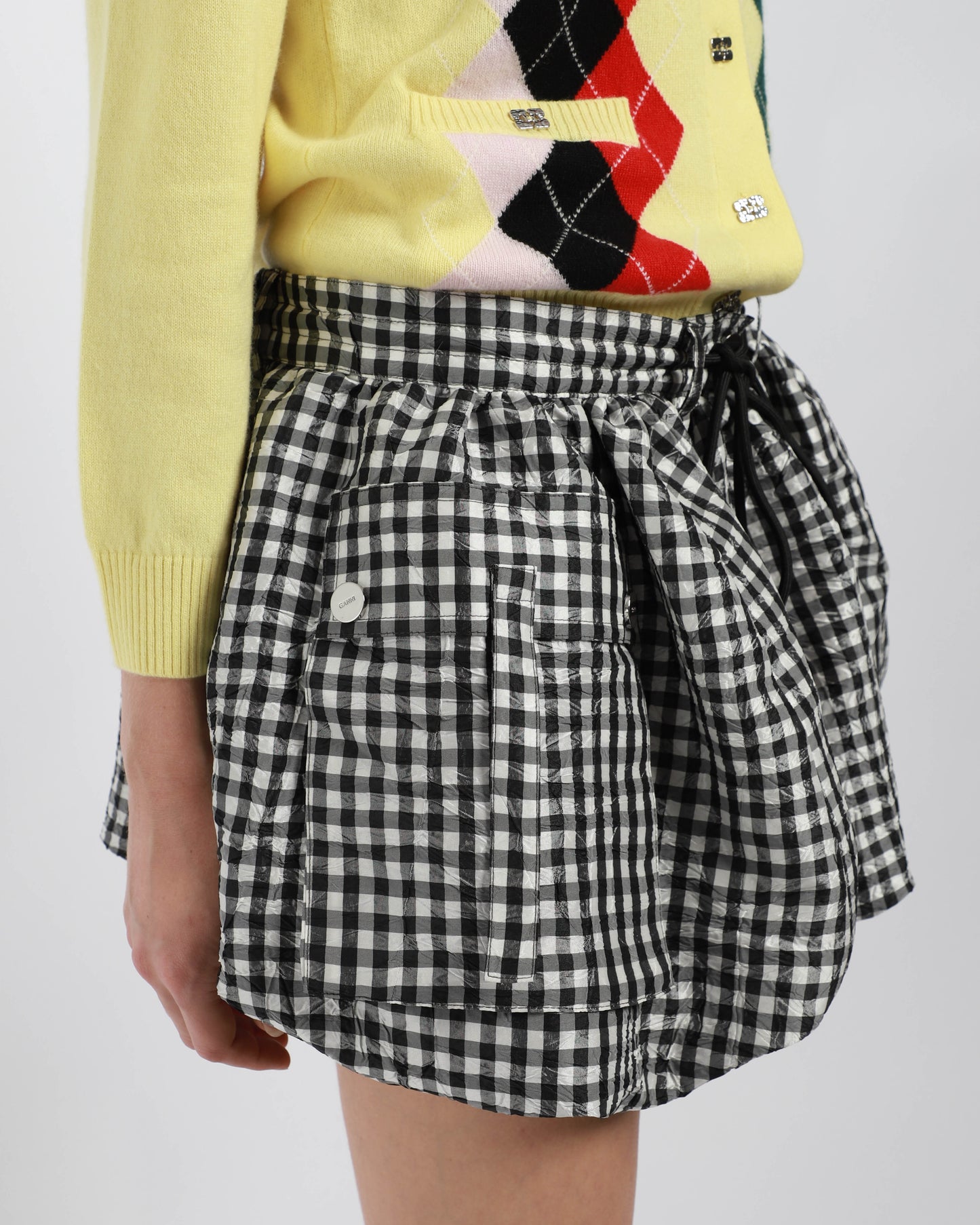 Crinkled Taffeta Check Bubble Skirt