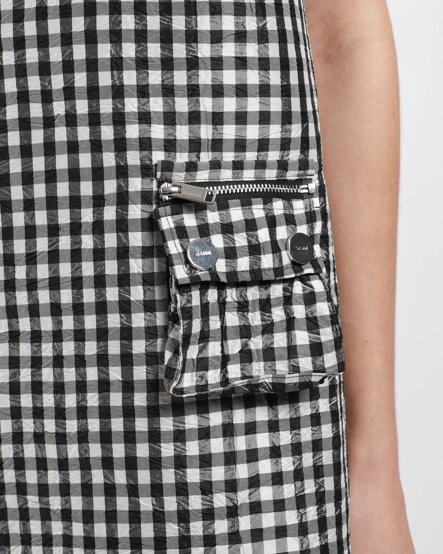 Crinkled Taffeta Check Long Dress