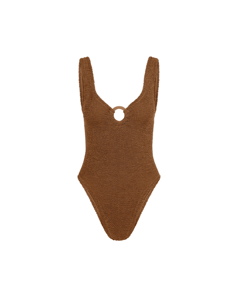 Celine Covered Hoops Metallic Crinkle Swimsuit
