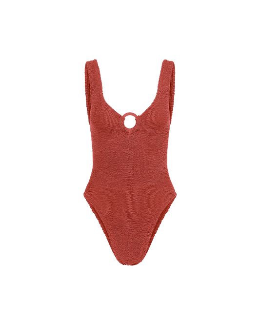 Celine Covered Hoops Metallic Crinkle Swimsuit