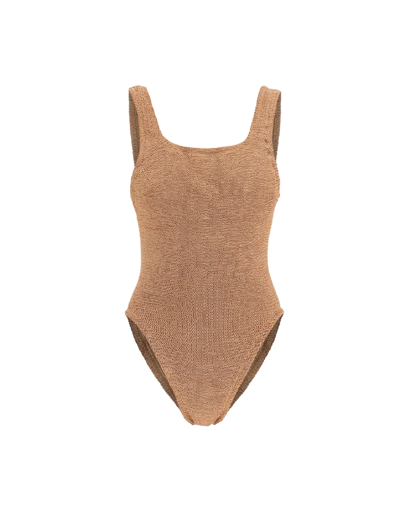 Square Neck Metallic Crinkle Swimsuit