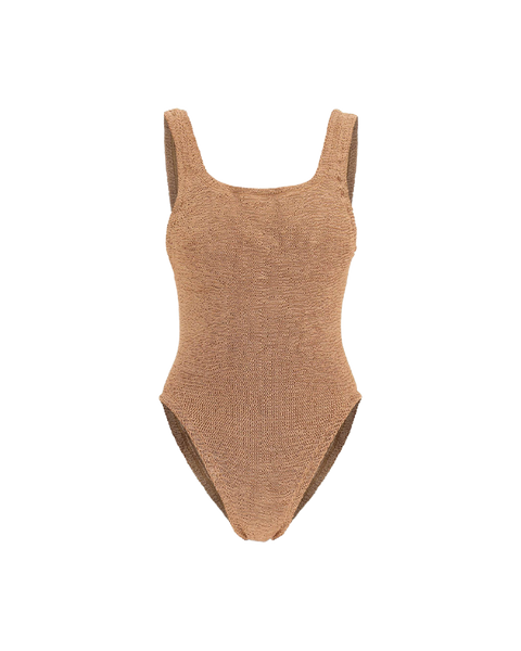 Square Neck Metallic Crinkle Swimsuit