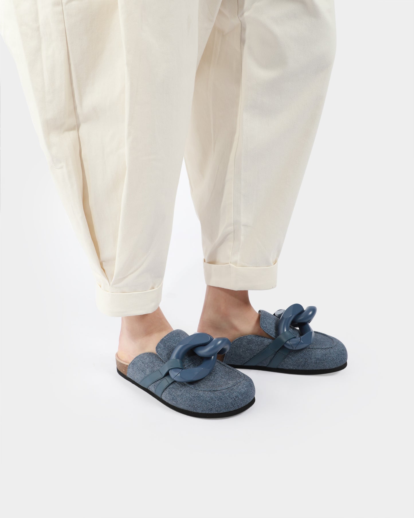 Chain Loafer Denim Mules
