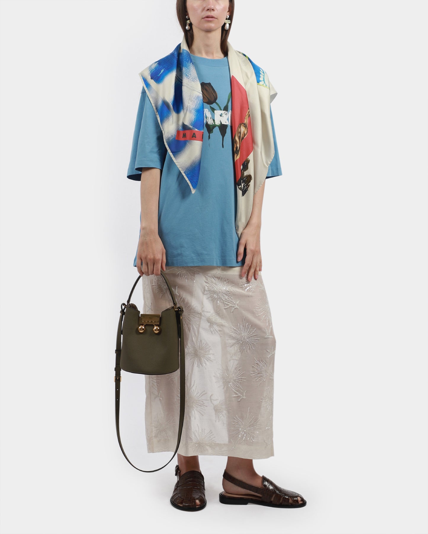 Logo Print Silk Scarf