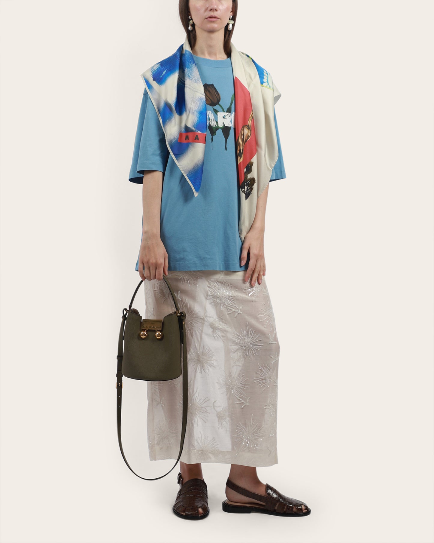 Logo Print Silk Scarf