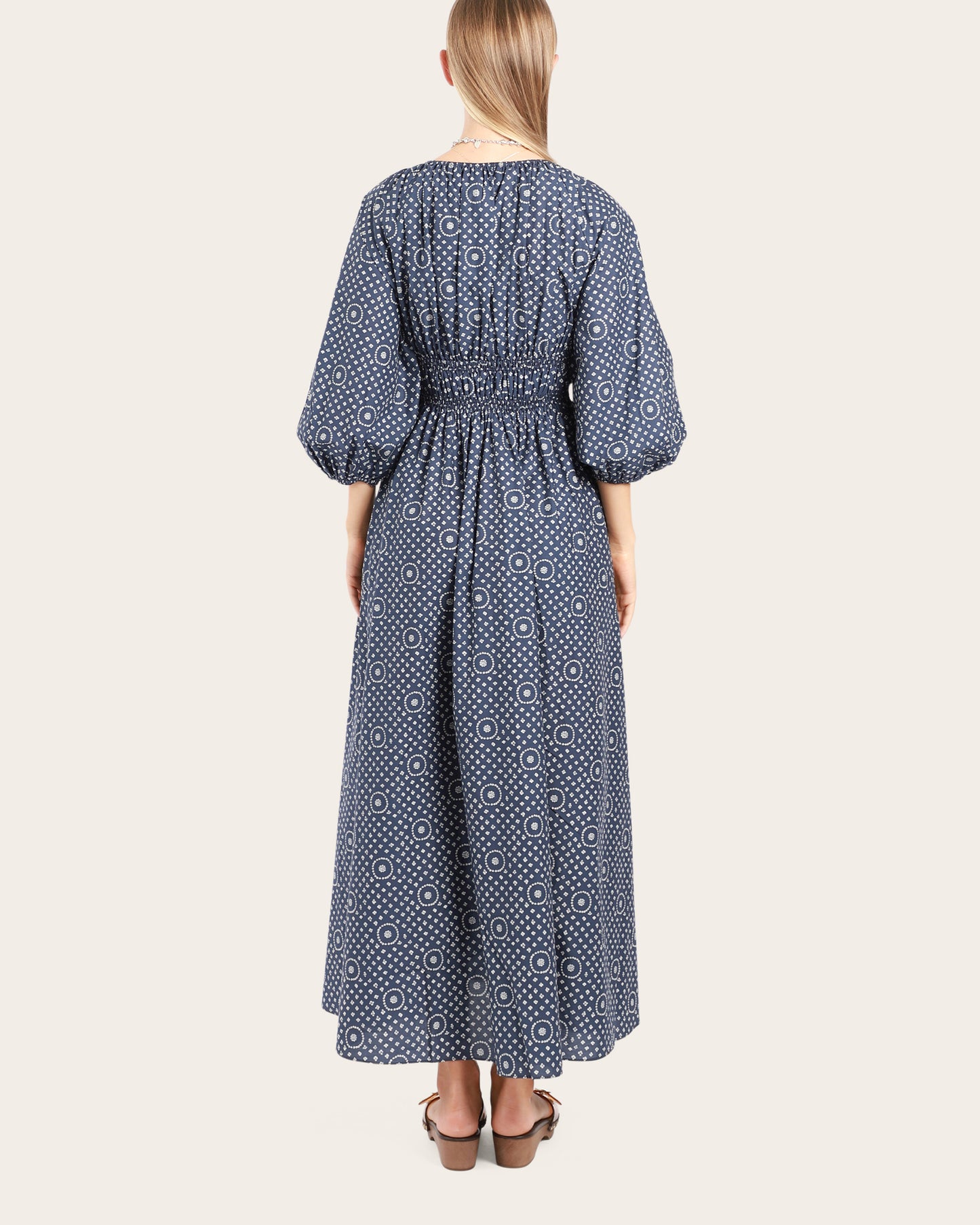 Shirred Plunge Button Dress