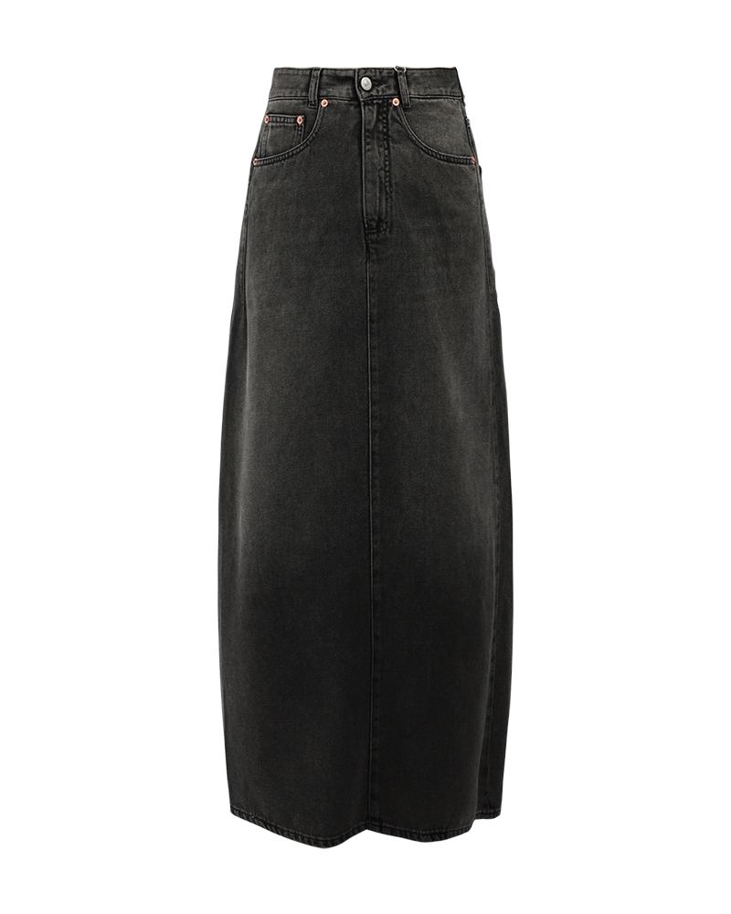 Maxi Wrap Tie Denim Skirt