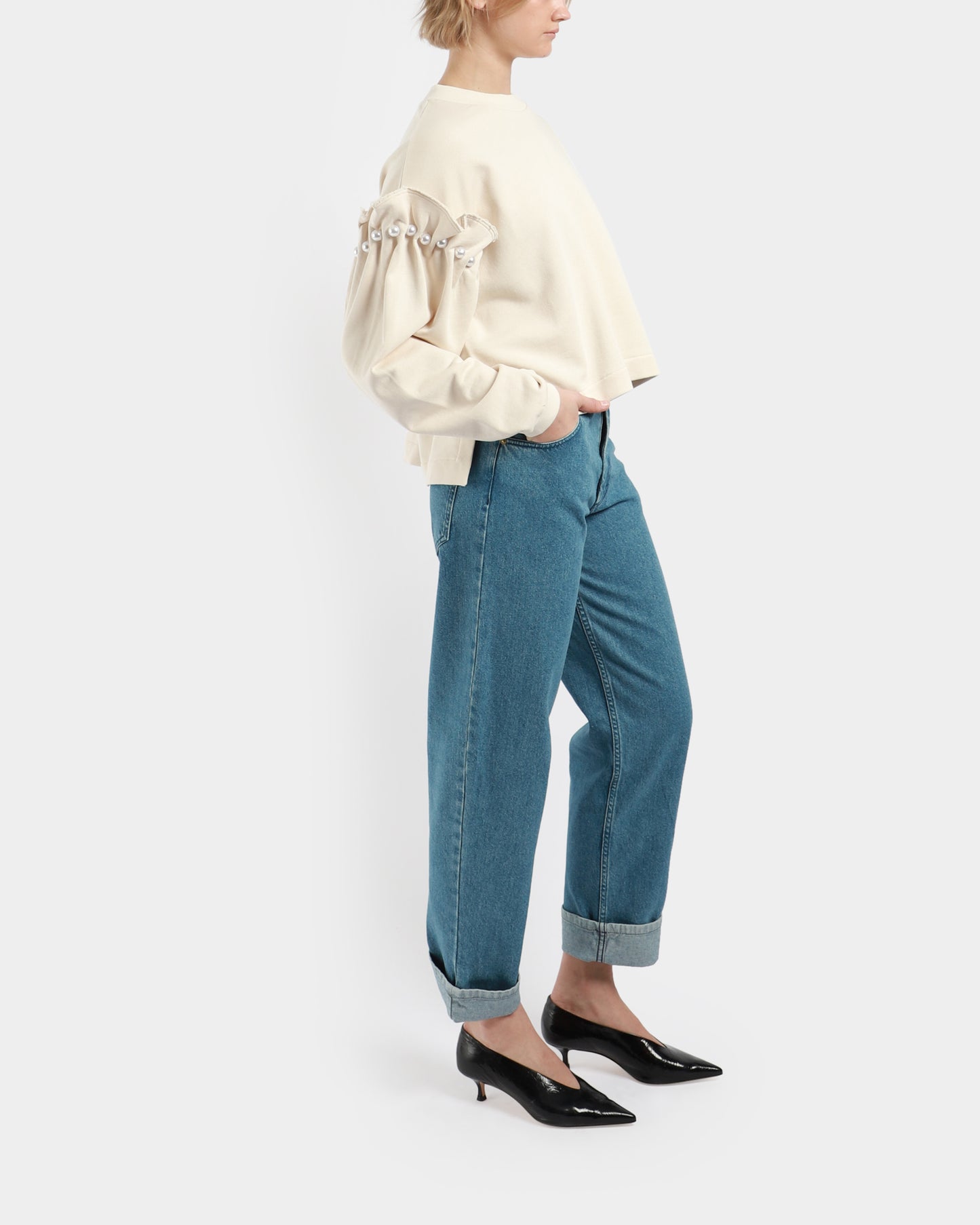 Mid-Rise Turn-Up Hem Jeans