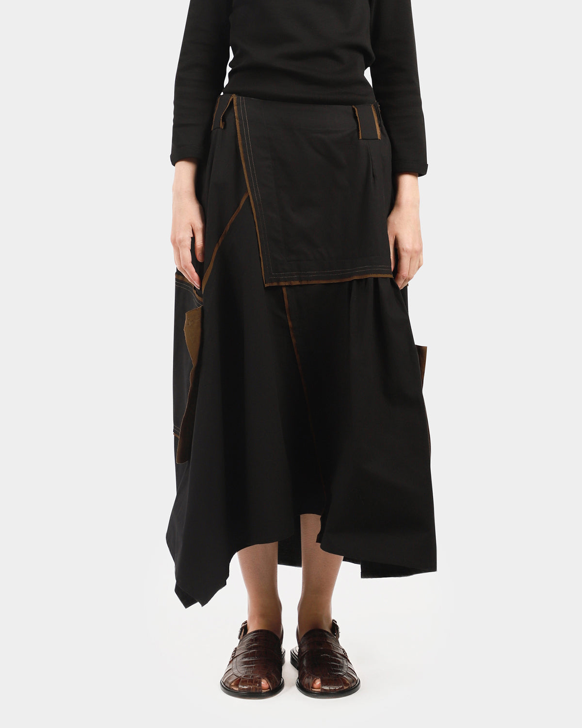 Brown Trim Asymmetrical Skirt