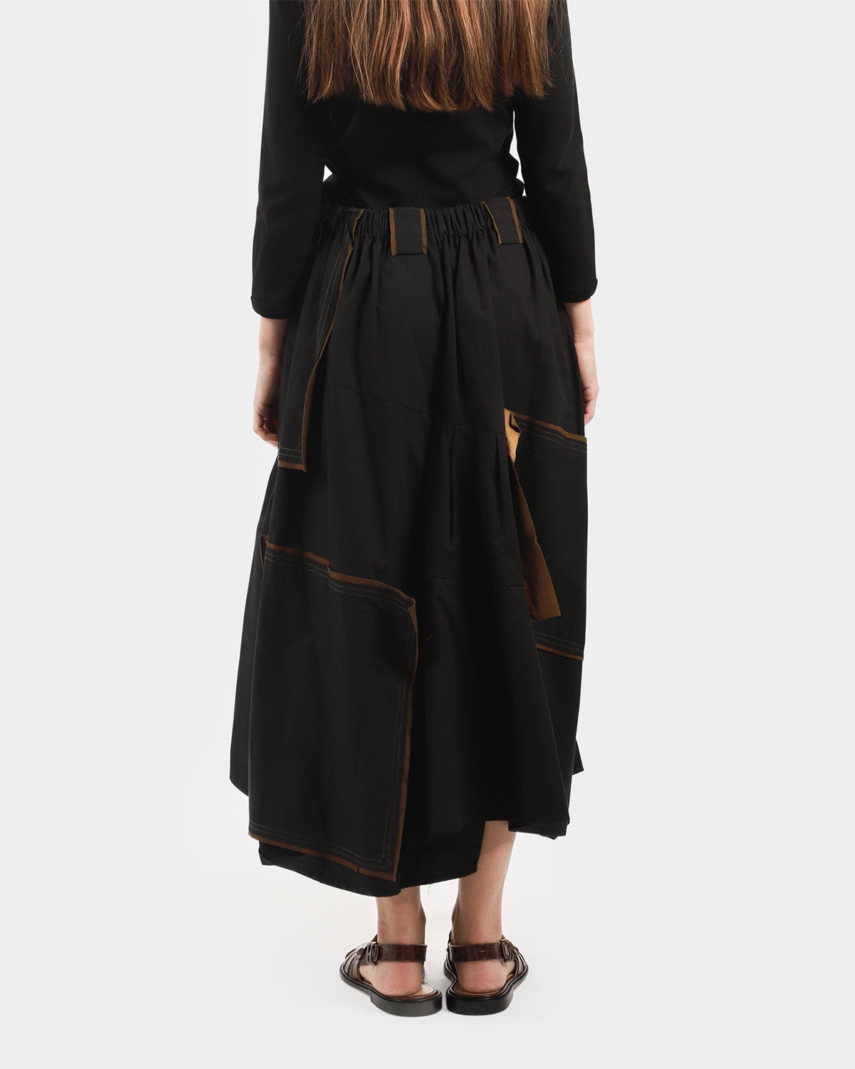 Brown Trim Asymmetrical Skirt