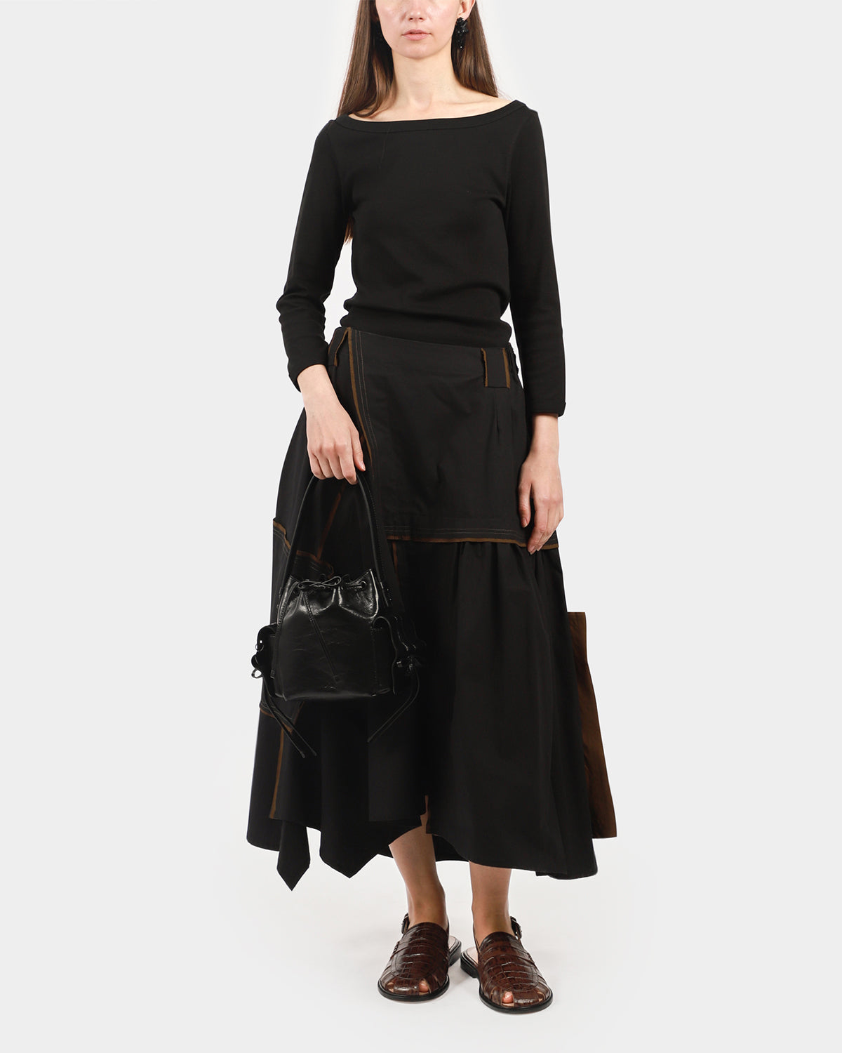 Brown Trim Asymmetrical Skirt