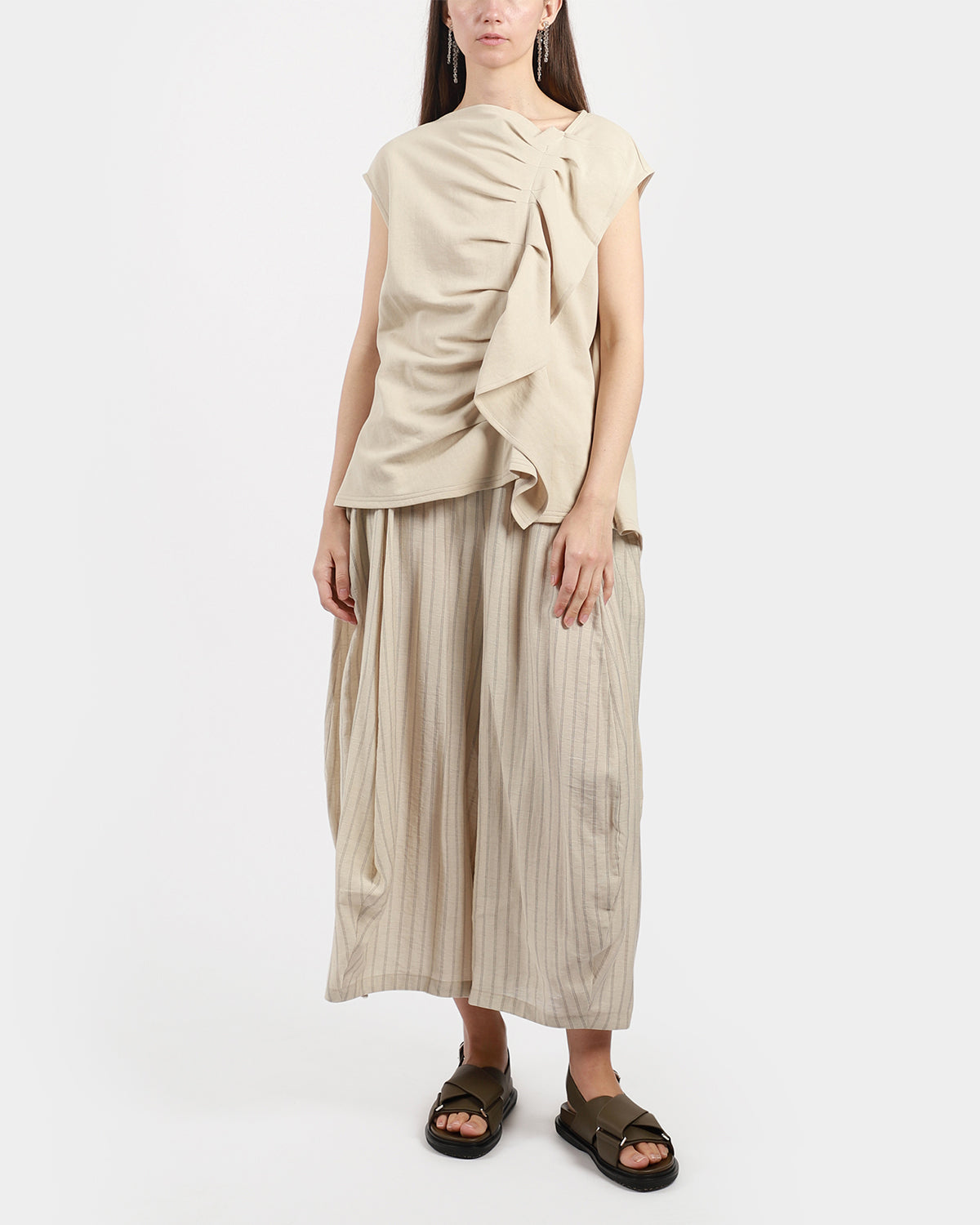 Sand Sleeveless Pleat Blouse