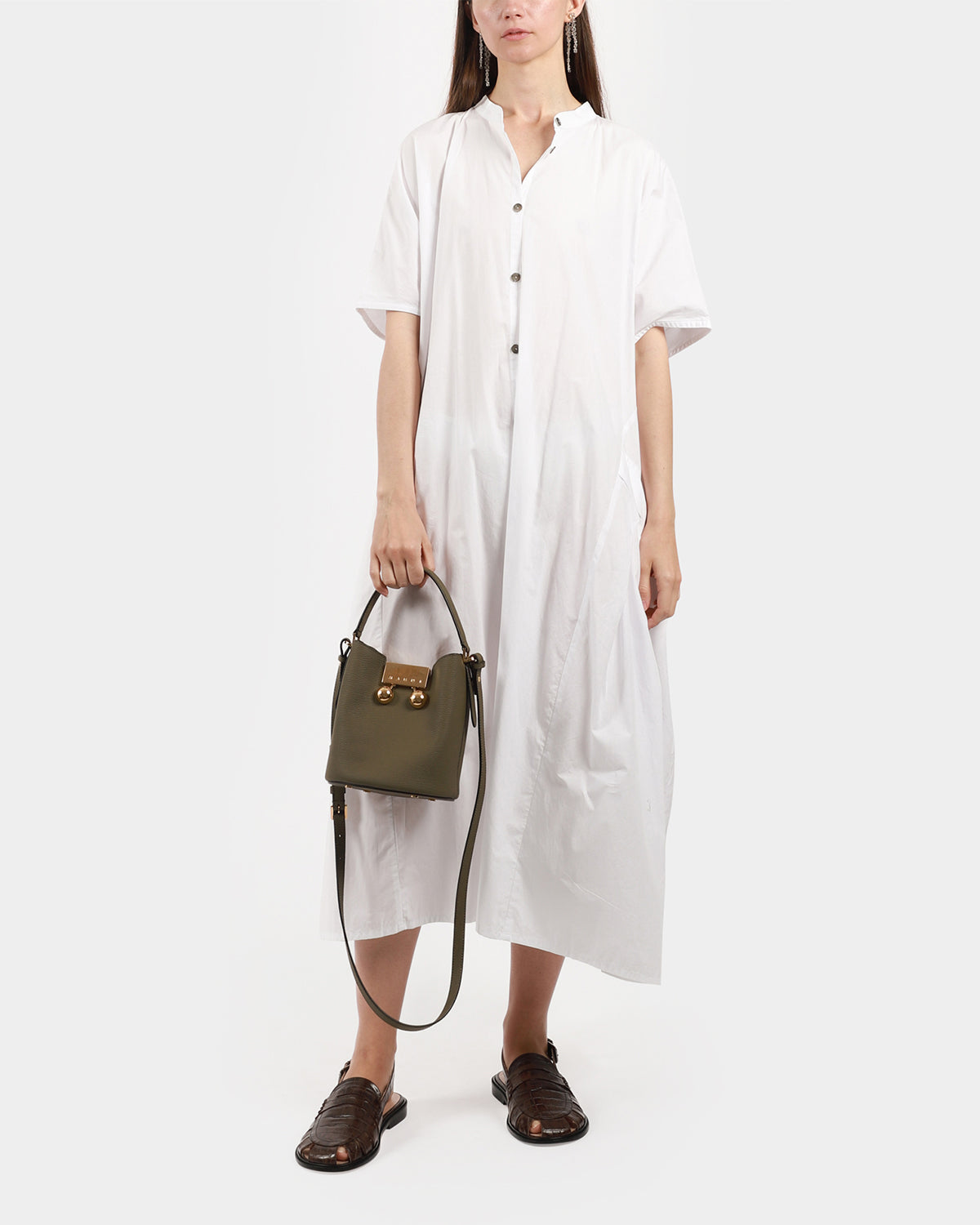 Side Pleat Button-Up Dress