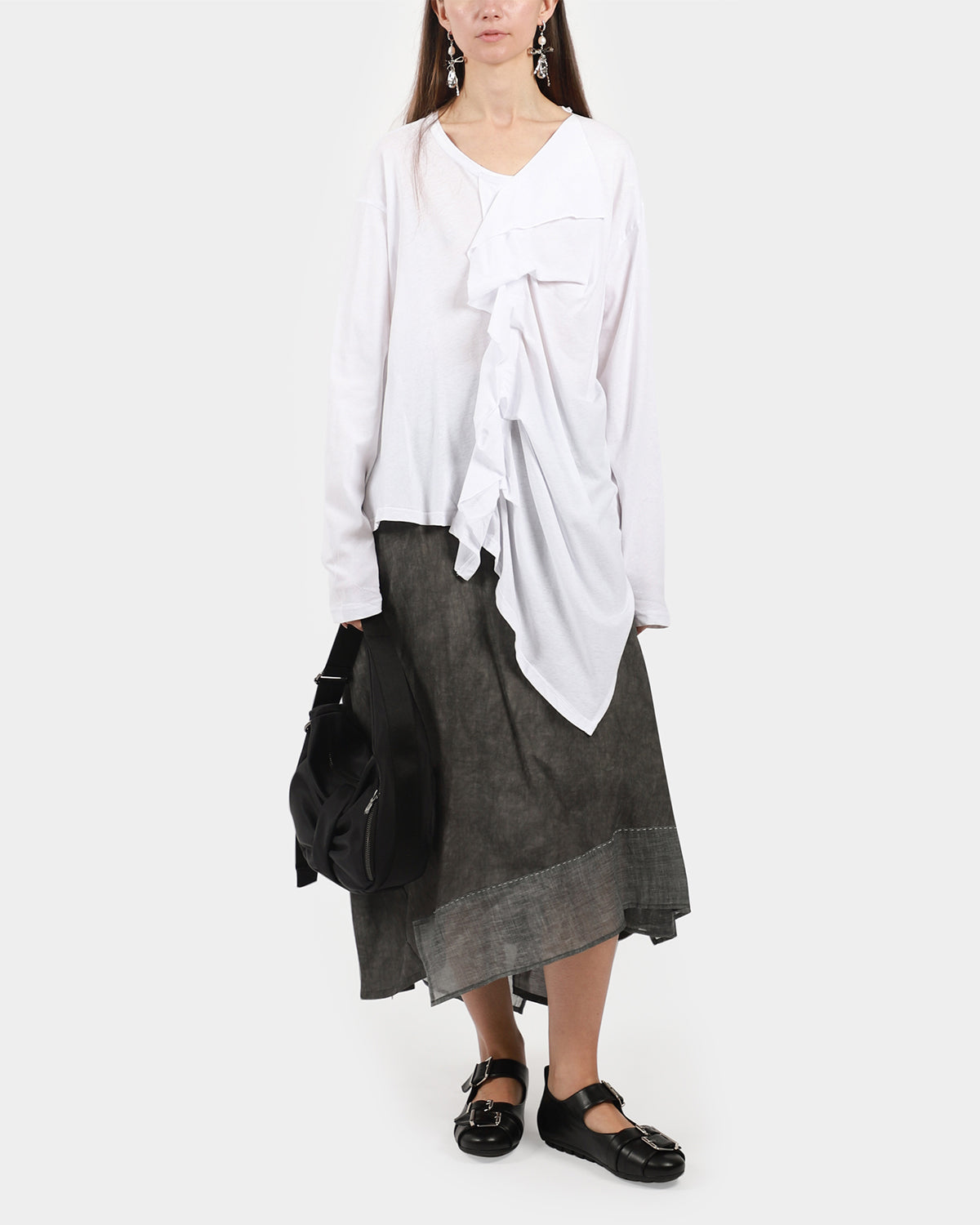 White Ruffle Detail Blouse