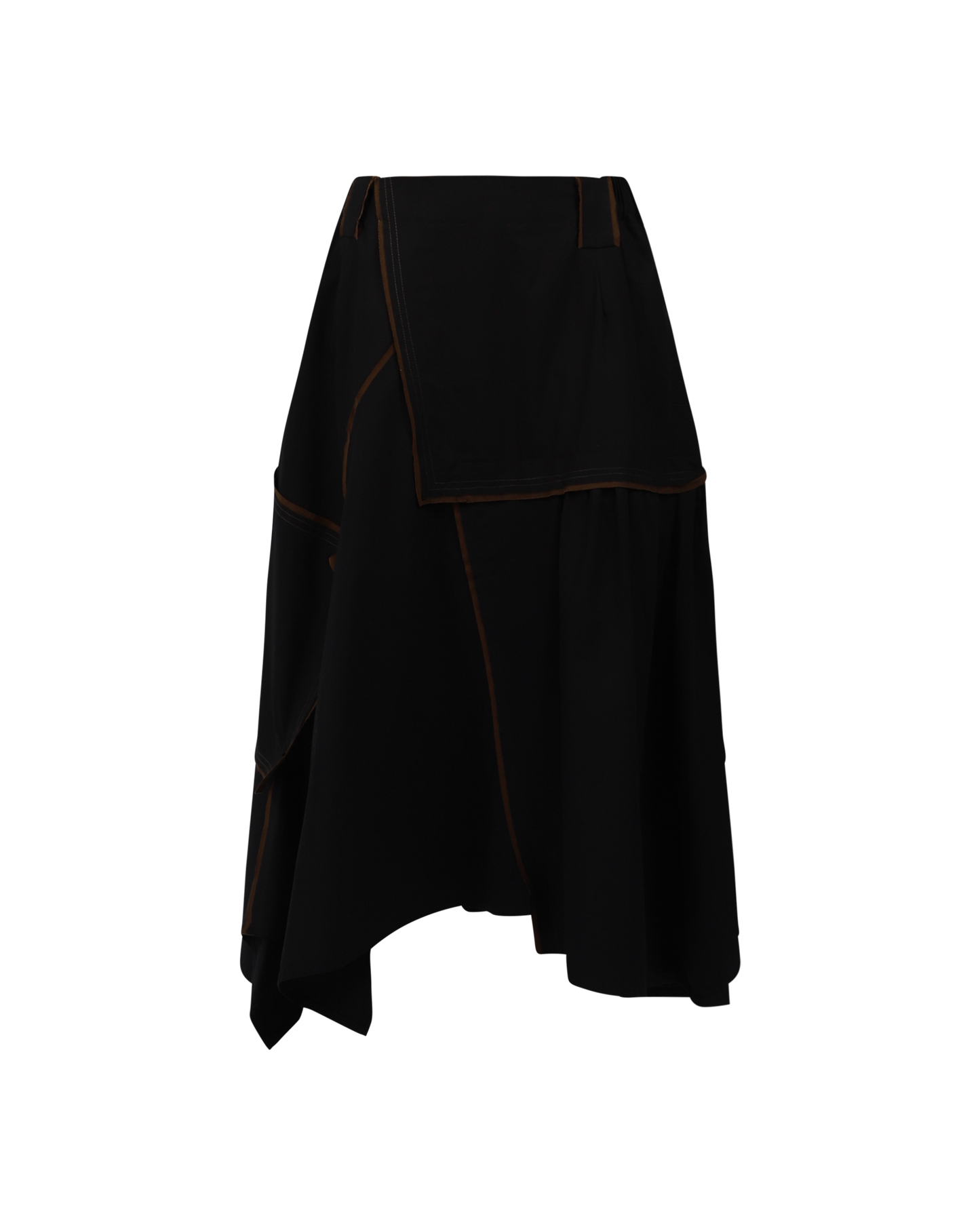 Brown Trim Asymmetrical Skirt