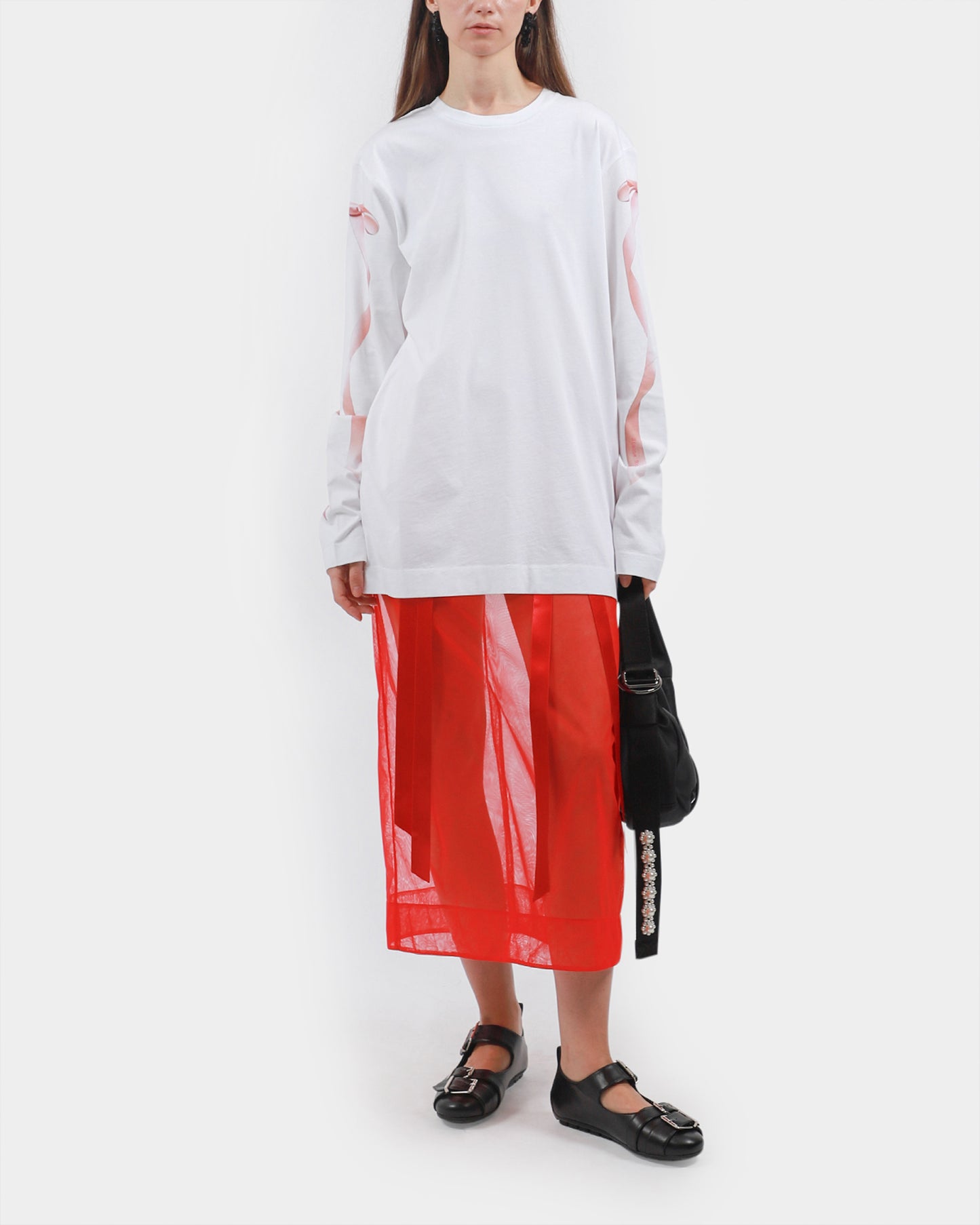 Ribbon Print Long Sleeve T-Shirt