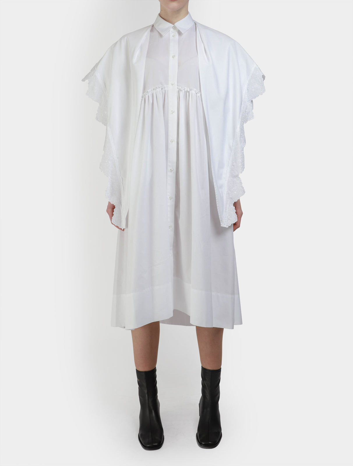 Pointed Collar Shirt Dress With Trim