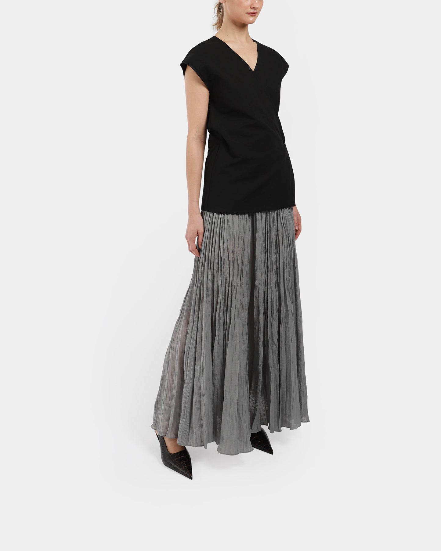 Short-Sleeve Wrap Blouse