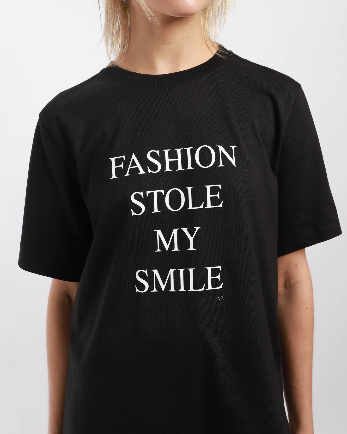 Slogan Tee 'Fashion Stole My Smile'
