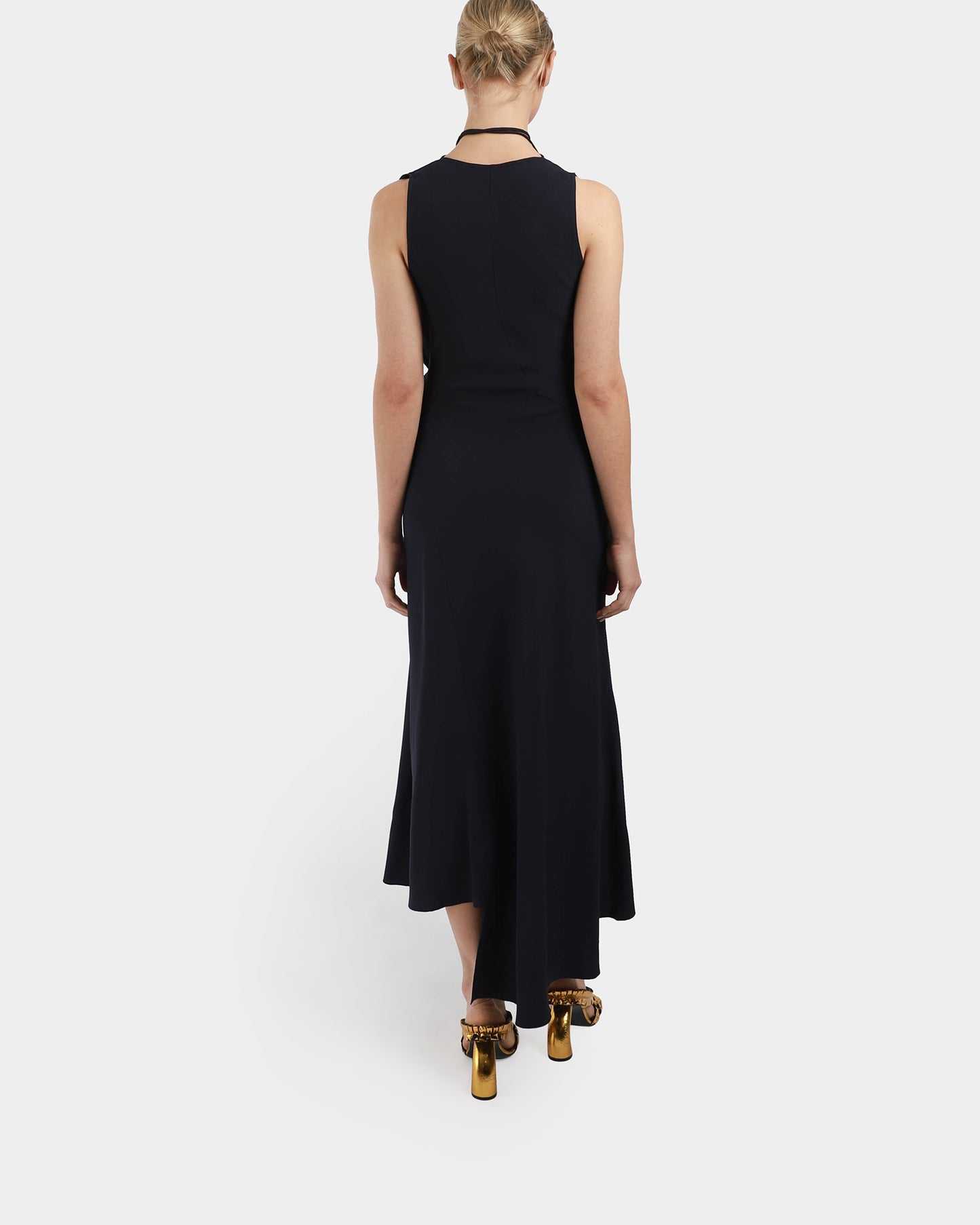 Tie Neck Draped Midi Dress