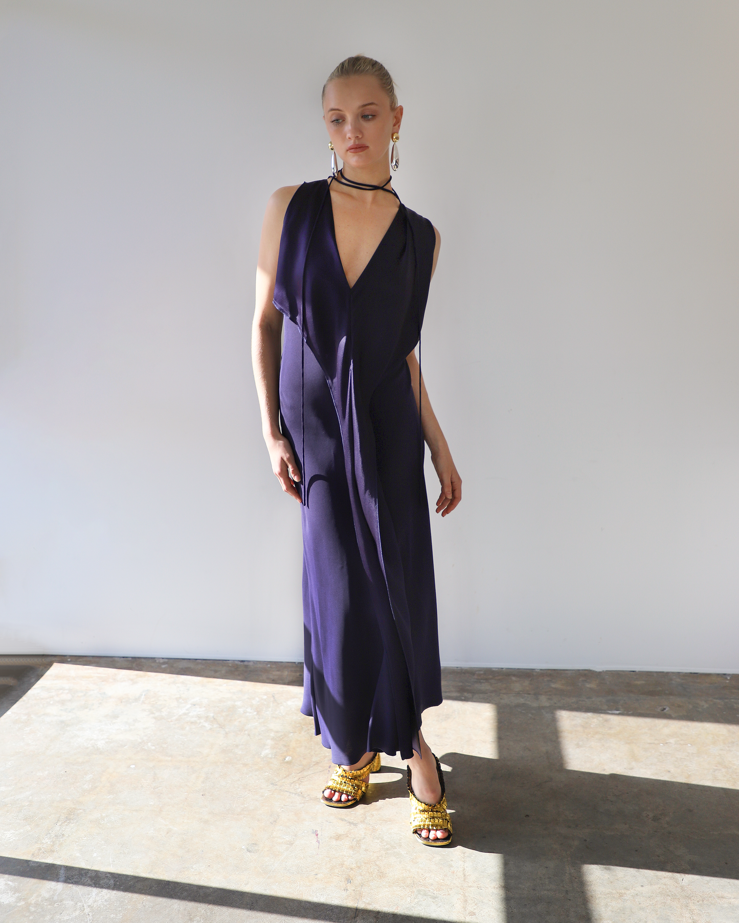 Tie Neck Draped Midi Dress