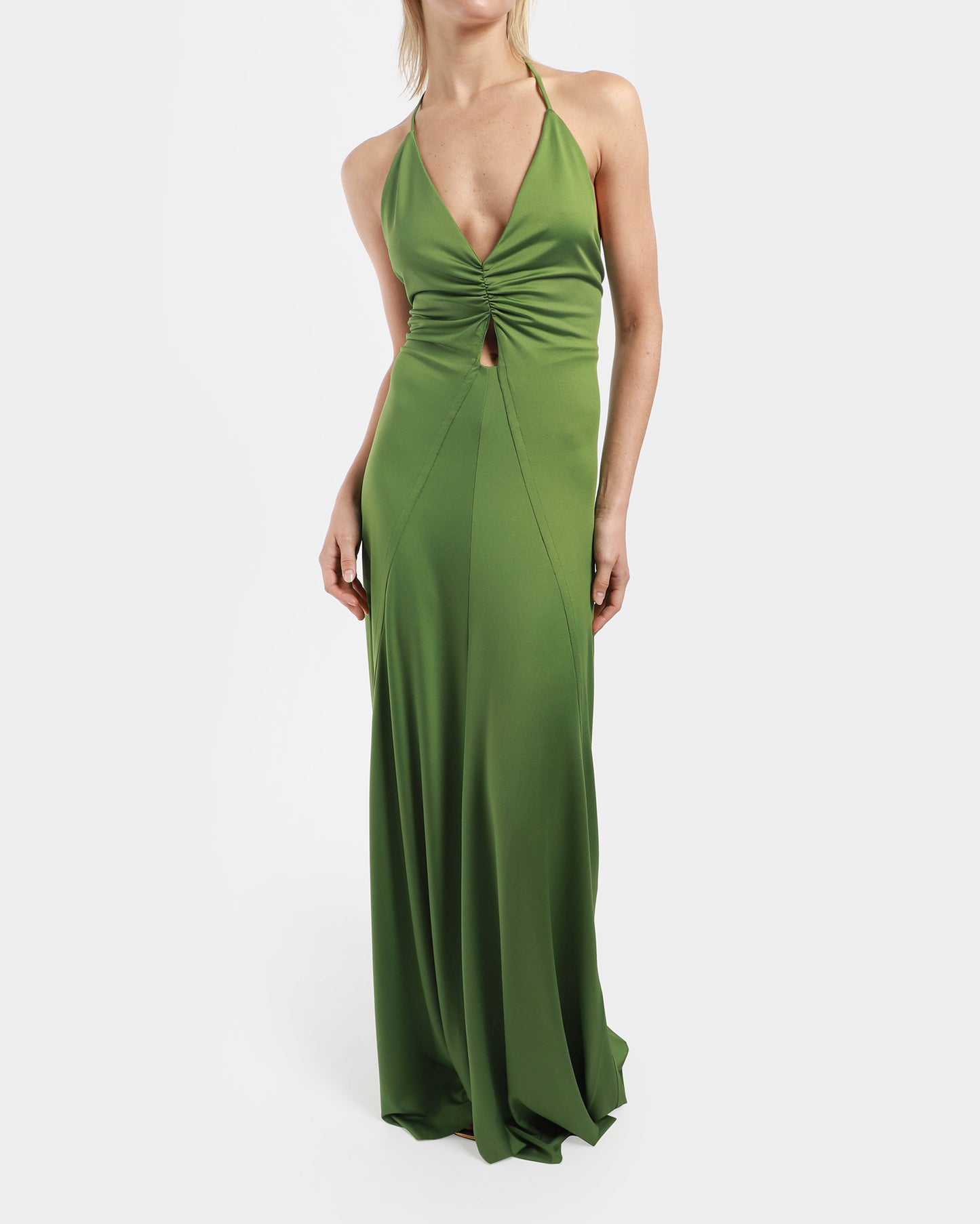 V-Neck Ruched Cami Gown