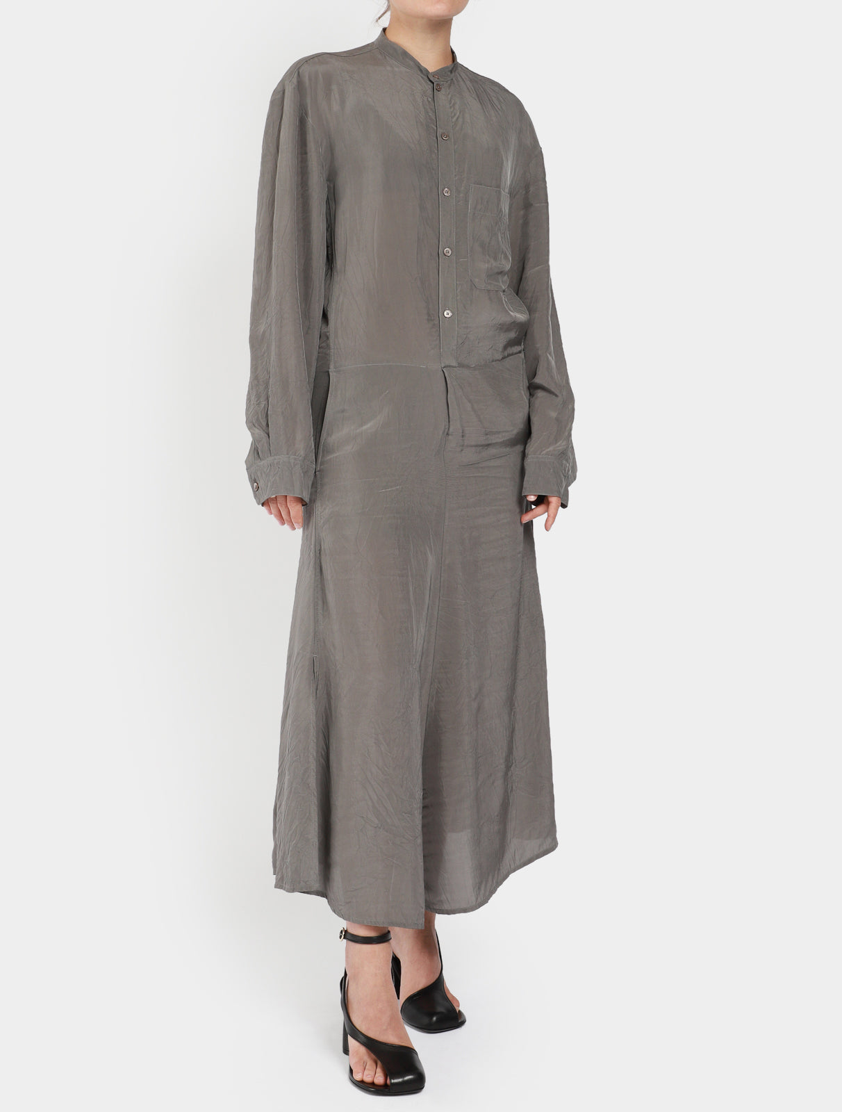 Banded Collar Shirt Dress