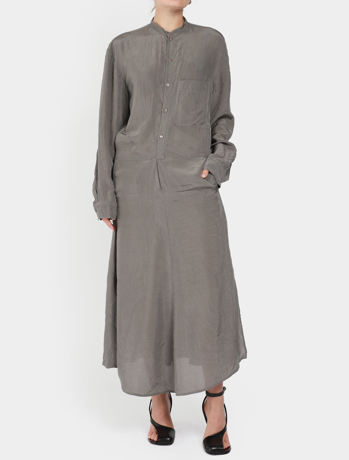 Banded Collar Shirt Dress