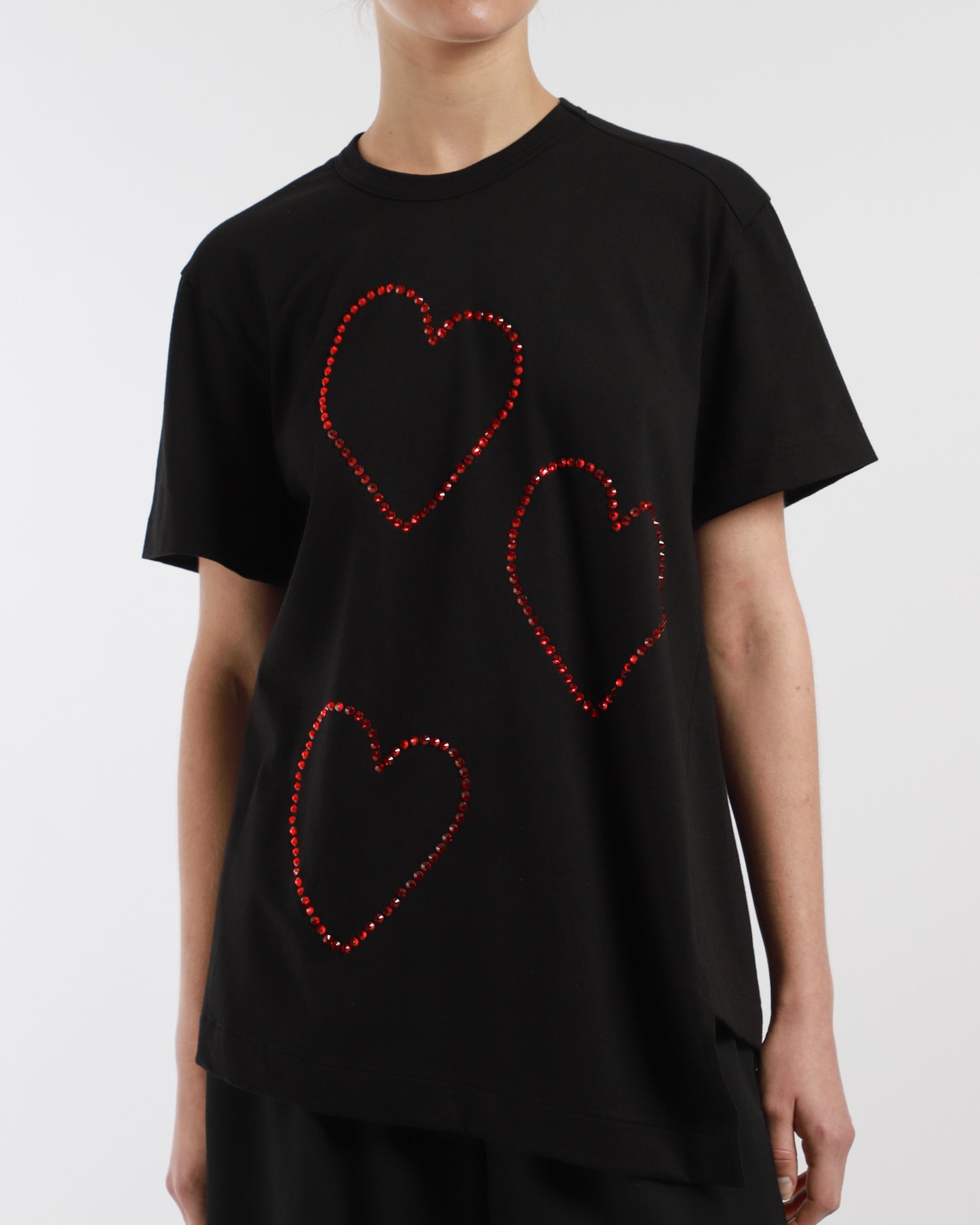 Asymmetric Rhinestone Heart T-Shirt