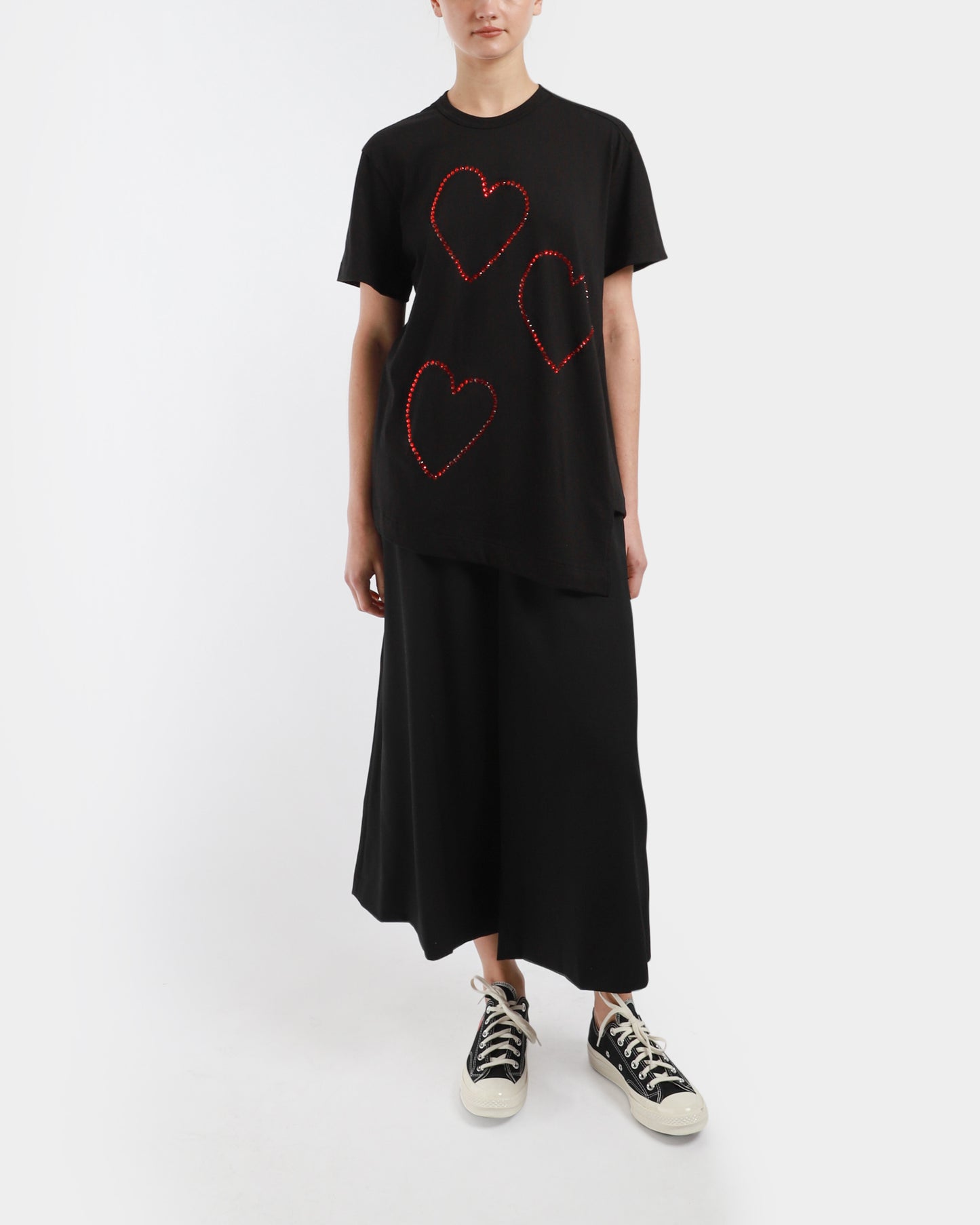 Asymmetric Rhinestone Heart T-Shirt