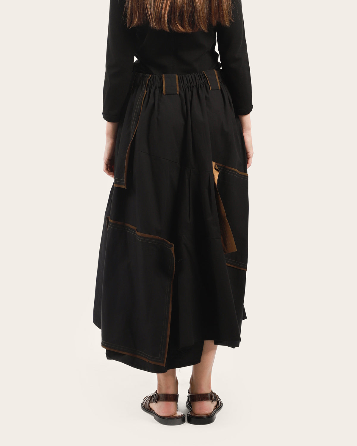 Brown Trim Asymmetrical Skirt