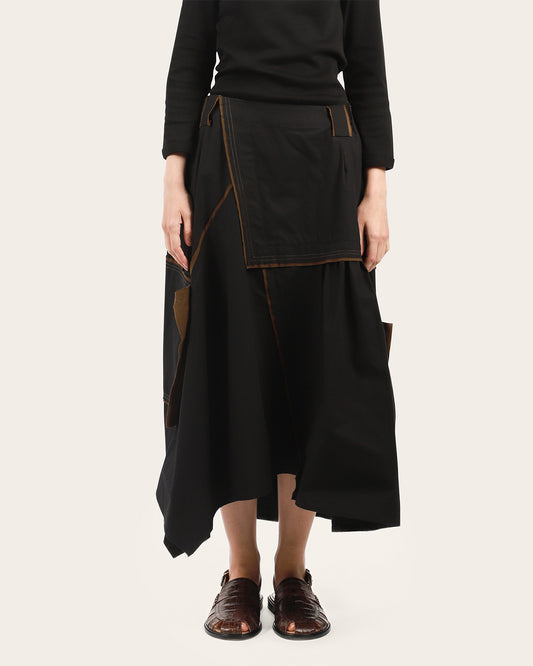 Brown Trim Asymmetrical Skirt