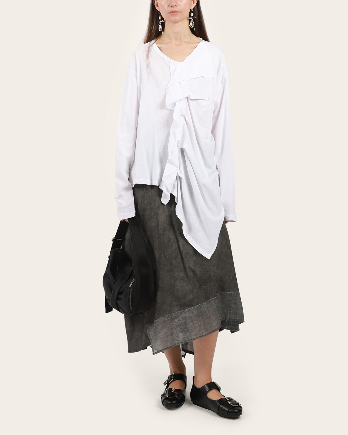 White Ruffle Detail Blouse